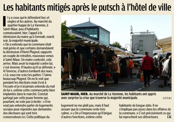 Les Saint-Mauriens mitigés après le putsch de l'Hôtel de Ville - Le Parisien - 19 octobre 2012
